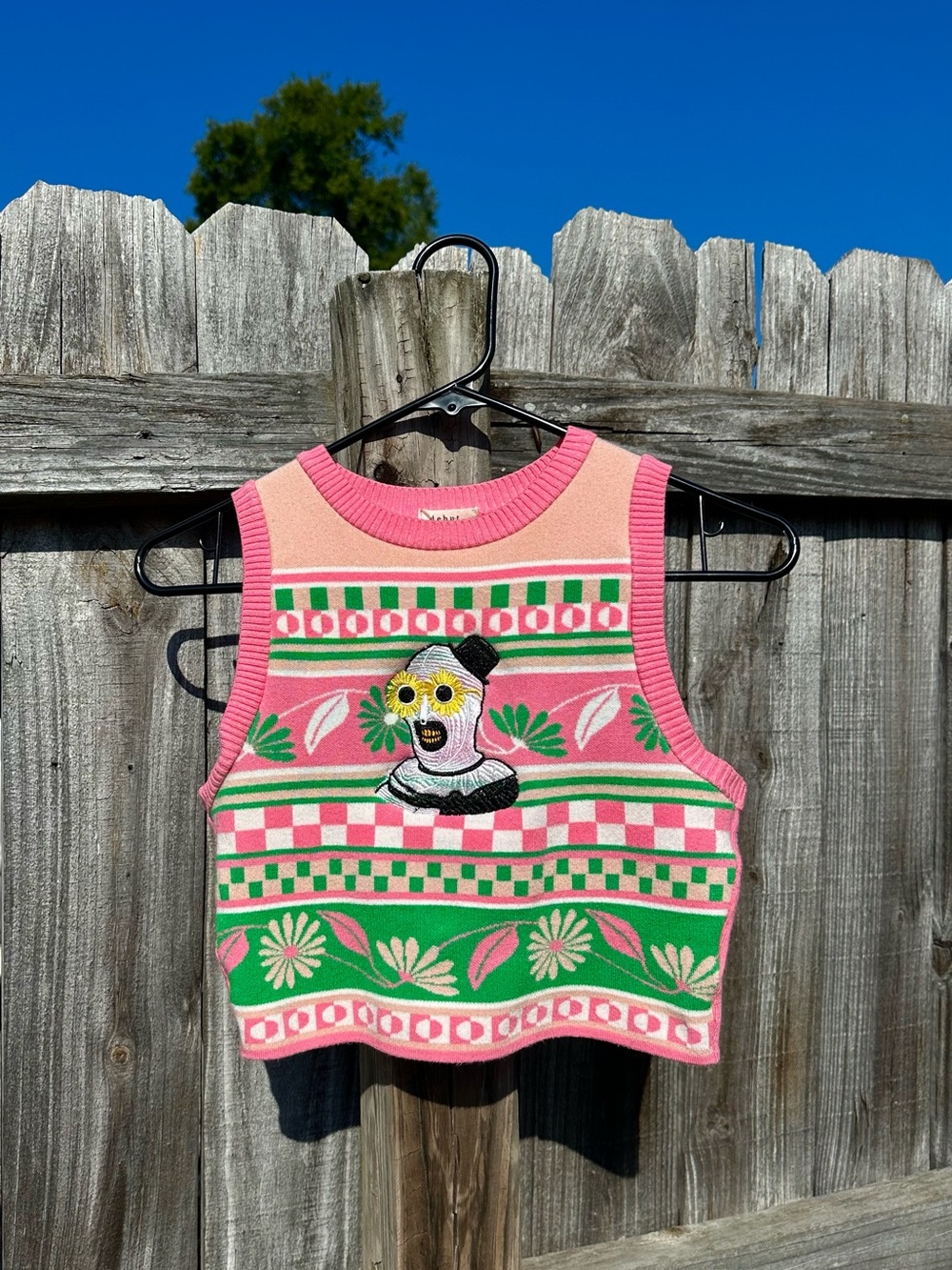 Womens Floral Knit Tank Top embroidered terrifier